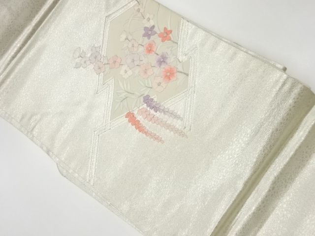 リサイクル　金駒刺繍松皮菱に草花模様名古屋帯
